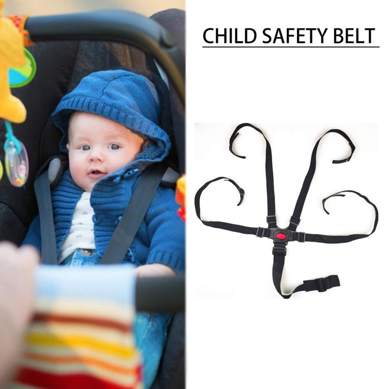 EWUHRY 5 Point Harness Seat Belt，Adjustable Baby Seat Belt Full Protection Security Harness Seatbelt for High Chair and Pushchair Black - Image 3